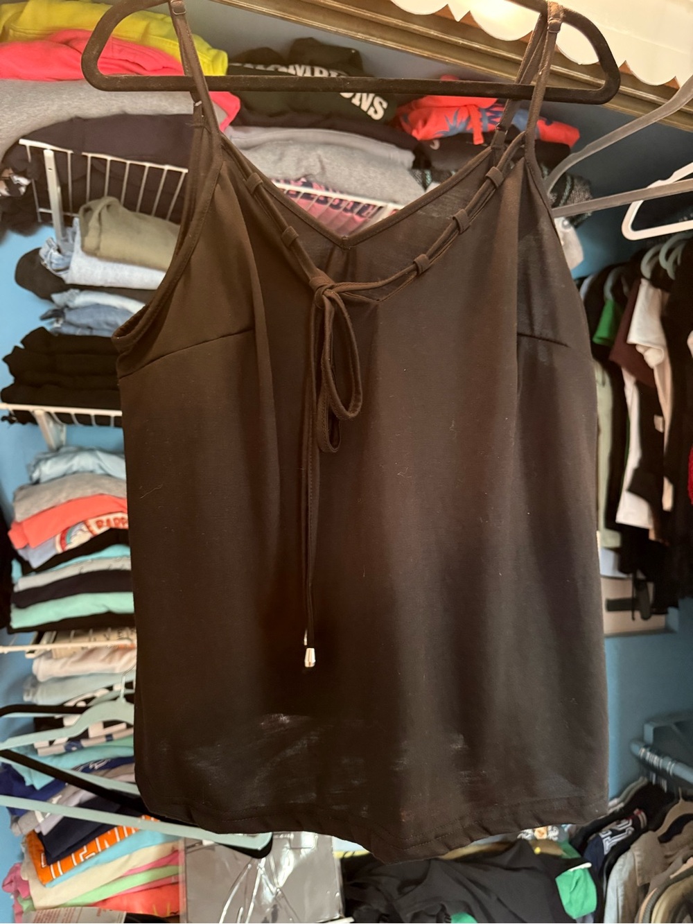 SHEIN Black Spaghetti Strap Tie-Front Tank